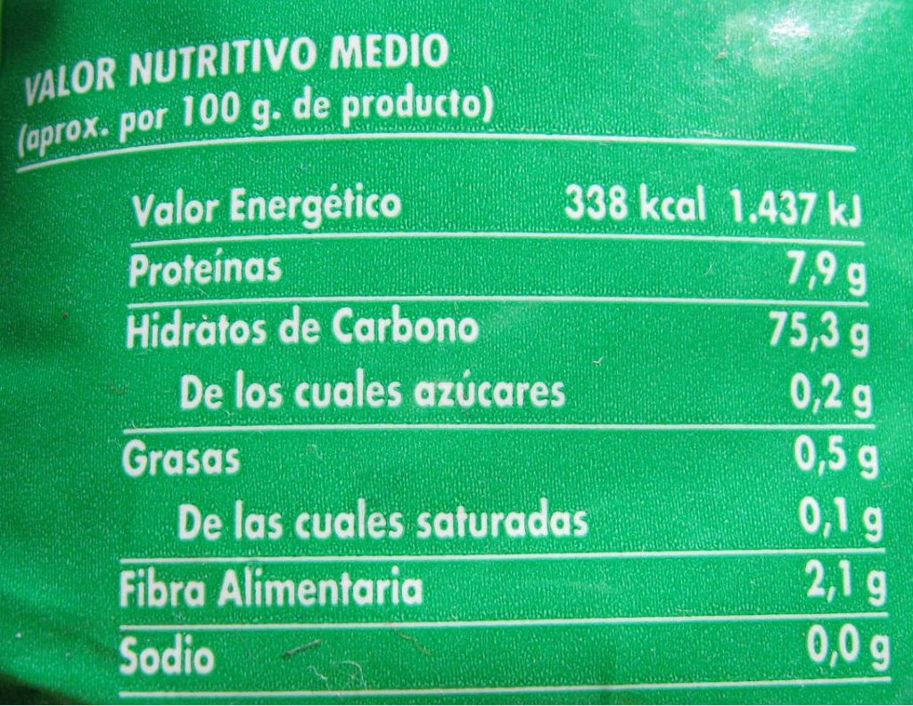 Información Nutricional Obligatoria